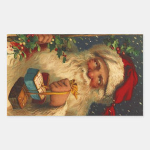 Rectangular Navidades de la selva pegatina Vintage Santa Woodl