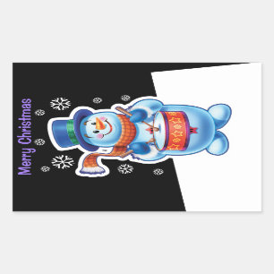 Rectangular Navidades pegatina rectángulo negro Snowman bateri