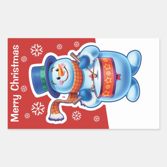 Rectangular Navidades pegatina rectángulo rojo Snowman bateris (Anverso)