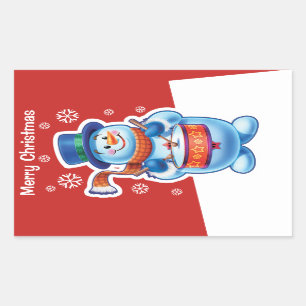 Rectangular Navidades pegatina rectángulo rojo Snowman bateris
