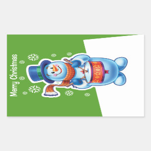 Rectangular Navidades pegatina rectángulo verde Snowman bateri