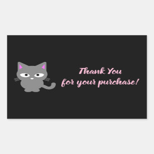 Rectangular Negro personalizable Gracias pegatina con gato gri