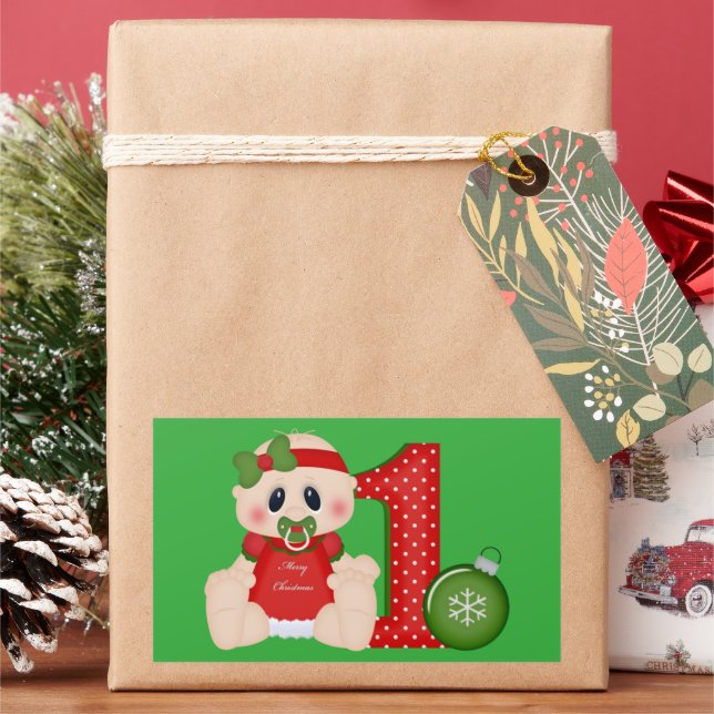 Rectangular Niña bebé pegatina de Navidad (Vacaciones)