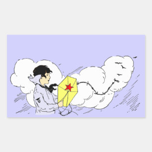 Rectangular Niño volando un Pegatina de arte de cometas