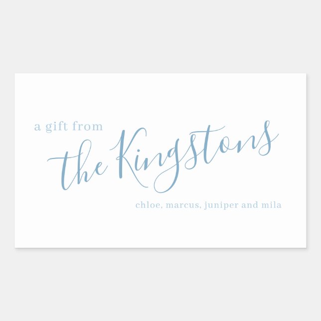 Rectangular Nombre de familia azul turbio guión Pegatina recta (Anverso)