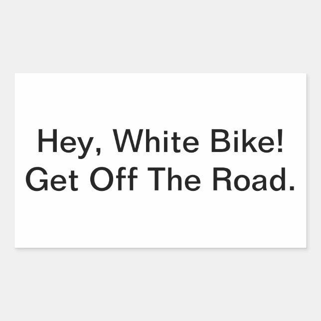 Rectangular ¡Oye, bicicleta blanca! pegatina Jeff Hankamer Art (Anverso)