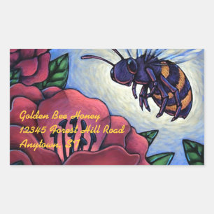 Rectangular Pegatina Abeja Visita Flores Producto De Abeja