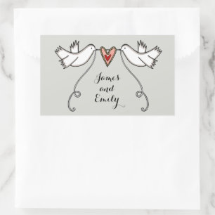 Rectangular Pegatina Boda de palomas blancas personalizadas