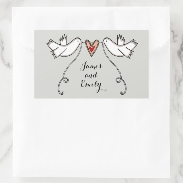 Rectangular Pegatina Boda de palomas blancas personalizadas (Bolso)