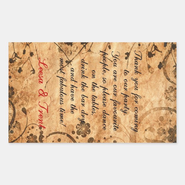 Rectangular Pegatina boda personalizada (Anverso)