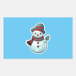 Rectangular Pegatina con un lindo hombre de nieve sosteniendo