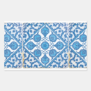 Rectangular Pegatina de aciano Delft azul y blanco