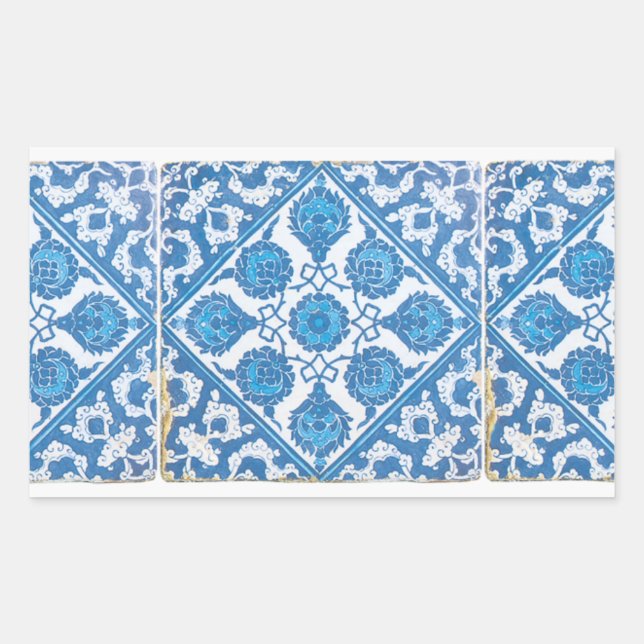 Rectangular Pegatina de aciano Delft azul y blanco (Anverso)