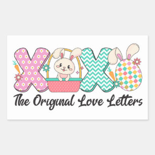 Rectangular Pegatina de amor de conejito XOXO