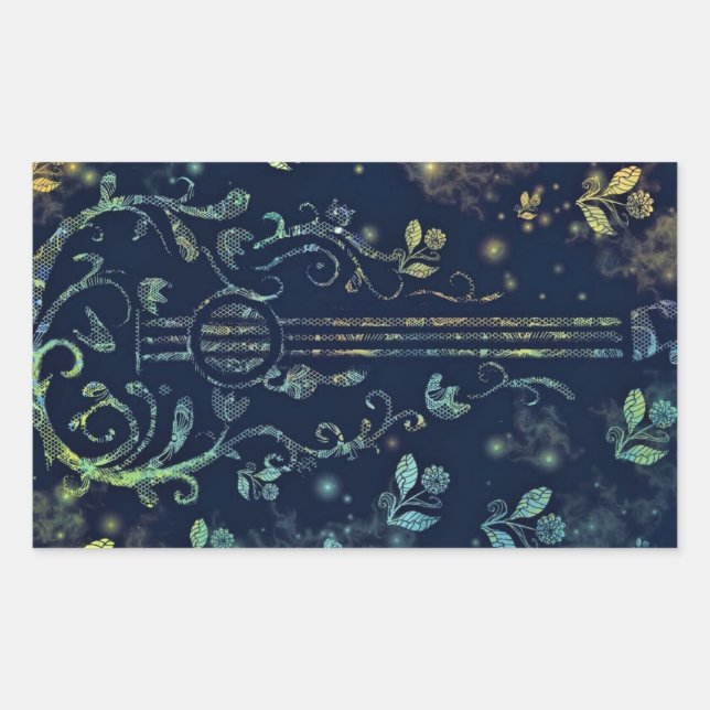 Rectangular Pegatina de arte de guitarra de flores (Anverso)