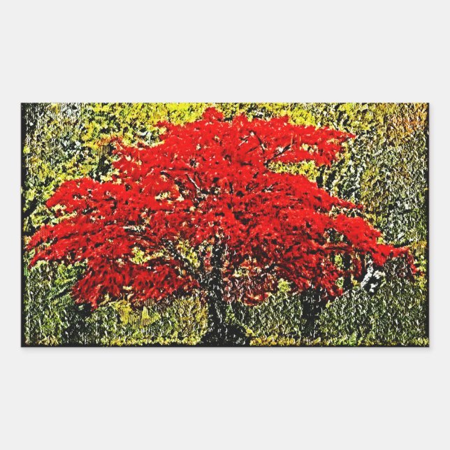 Rectangular Pegatina de arte de pintura de otoño roja #2 (Anverso)