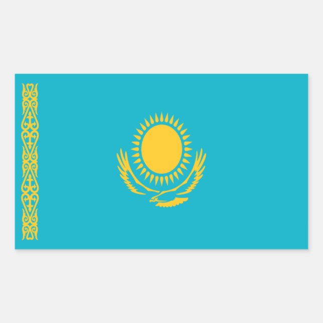 Rectangular Pegatina de bandera de Kazajistán (Anverso)