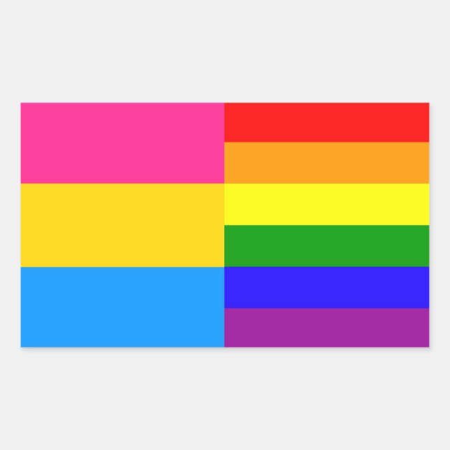 Rectangular Pegatina de banderas del orgullo pansexual/arcoiri (Anverso)
