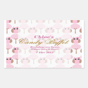 Rectangular Pegatina de Bechuza Buffet de cumpleaños