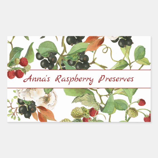 Rectangular Pegatina de Berries y Foliage (Anverso)