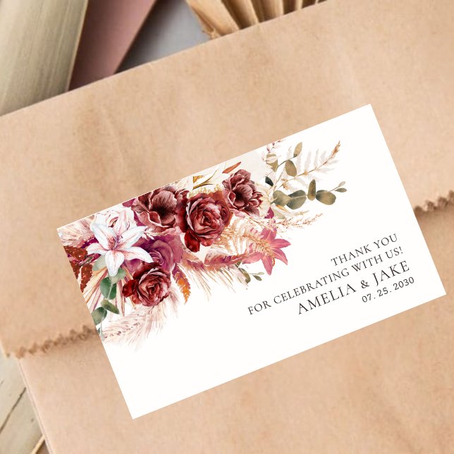 Rectangular Pegatina de boda Boho Chic – Floral Rosa Borgoña  (Subido por el creador)