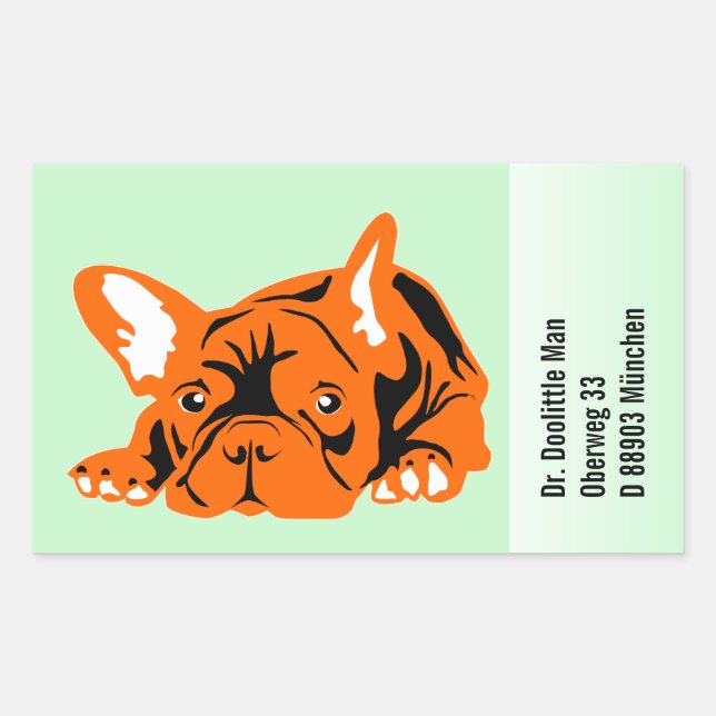 Rectangular Pegatina de Bulldog Francés con texto (Anverso)