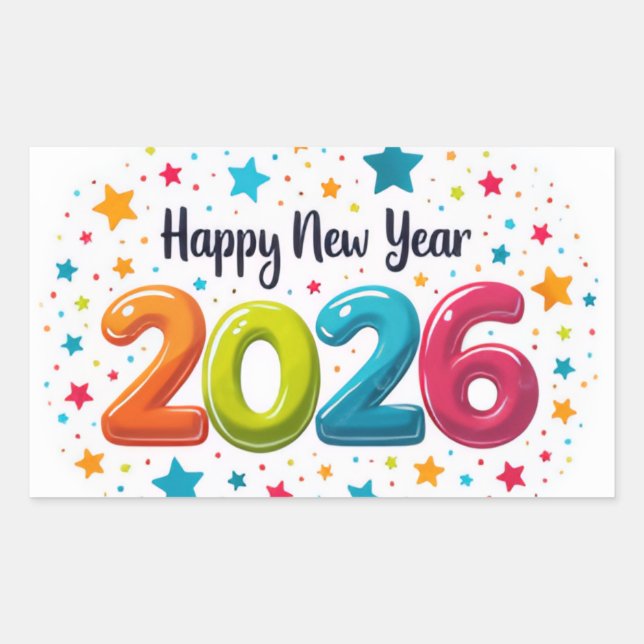 Rectangular Pegatina de Celebración de Año Nuevo 2026 Feliz (Anverso)