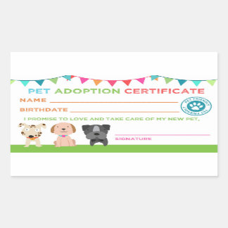 Rectangular Pegatina de certificado de adopción de mascota