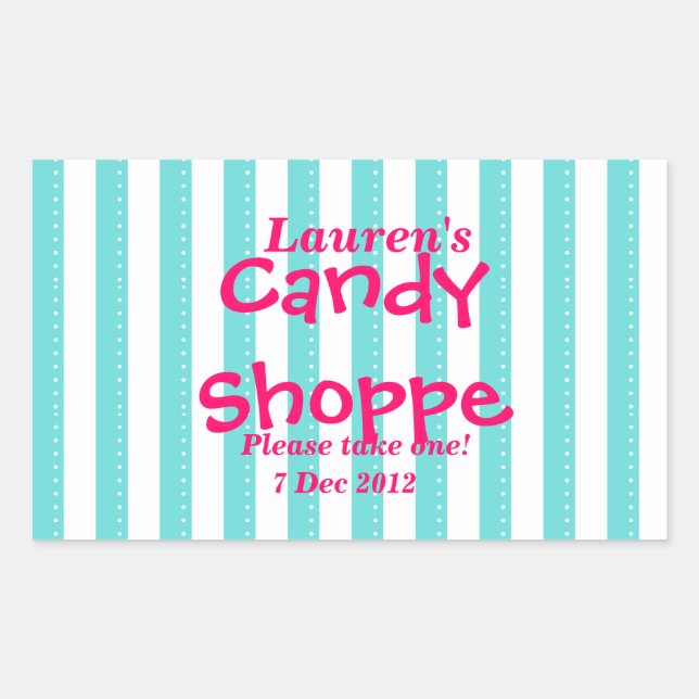 Rectangular pegatina de compras de candy azul y rosa caliente (Anverso)