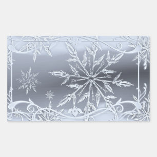 Rectangular Pegatina de copos de nieve de plata