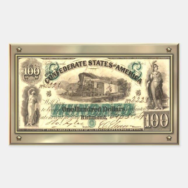 Rectangular Pegatina de dinero confederado (Anverso)