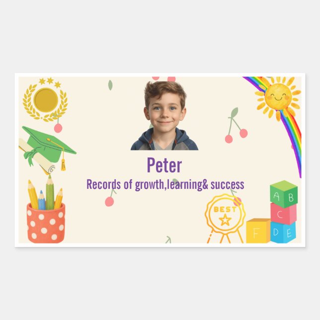Rectangular Pegatina de documento escolar personalizada para n (Anverso)