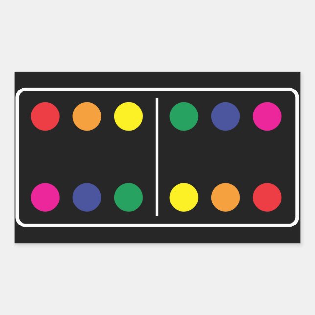 Rectangular Pegatina de Domino con arcoiris doble (Anverso)