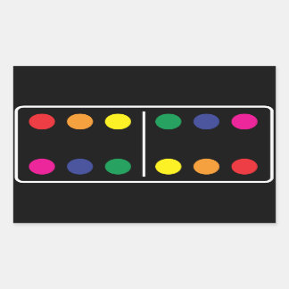 Rectangular Pegatina de Domino con arcoiris doble