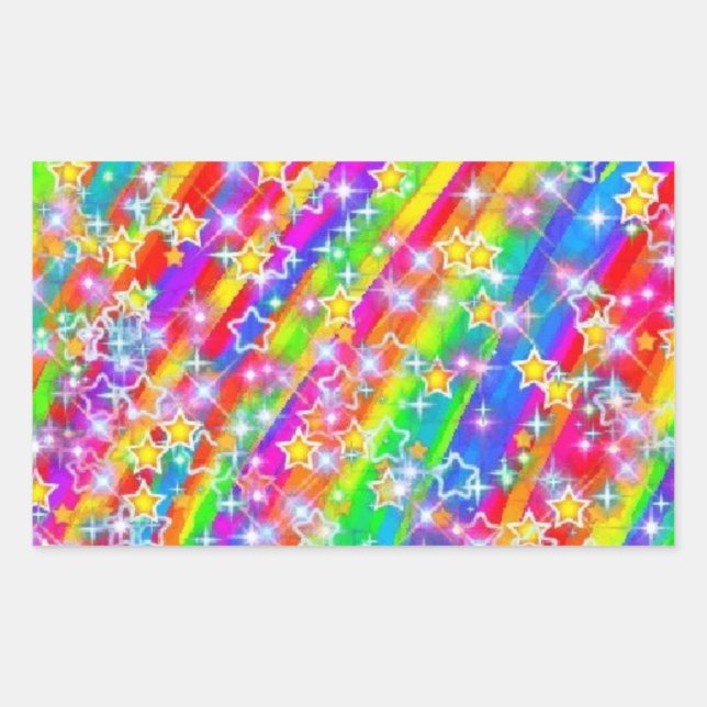 Rectangular Pegatina de estrellas de colores (Anverso)