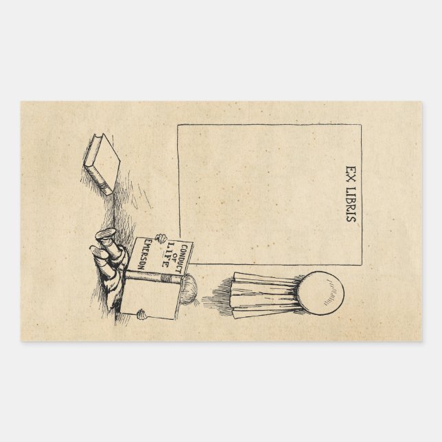 Rectangular Pegatina de exlibris grande de Buster Brown (Anverso)
