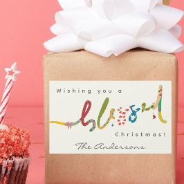 Rectangular Pegatina de felicitación de Navidad bendita pintad