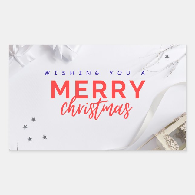 Rectangular Pegatina de Feliz Navidad elegante (Anverso)