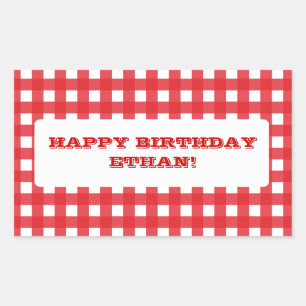 Rectangular Pegatina de Fiesta del Personalizable Red Gingham