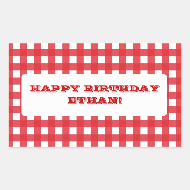 Rectangular Pegatina de Fiesta del Personalizable Red Gingham (Anverso)