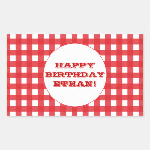 Rectangular Pegatina de Fiesta del Personalizable Red Gingham