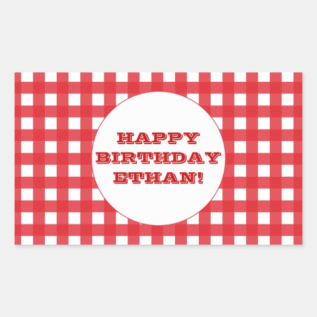 Rectangular Pegatina de Fiesta del Personalizable Red Gingham (Anverso)