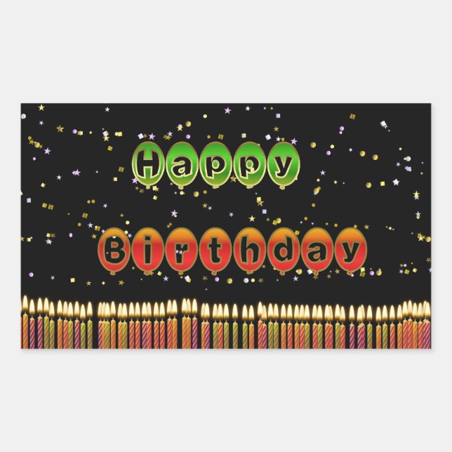 Rectangular Pegatina de globo de cumpleaños (Anverso)