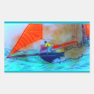 Rectangular pegatina de goleta roja