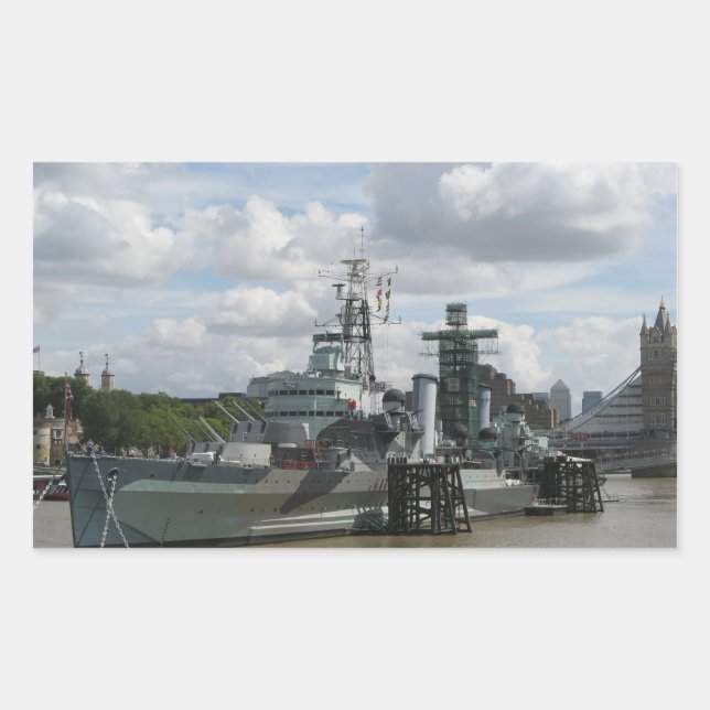 Rectangular Pegatina de HMS Belfast (Anverso)