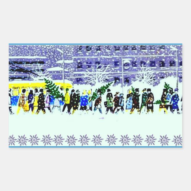 Rectangular Pegatina de invierno (Anverso)