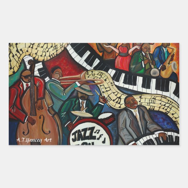 Rectangular Pegatina de Jazz City (Anverso)
