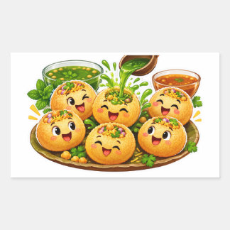 Rectangular Pegatina de Kawaii Pani Puri, Comida Callejera Ind