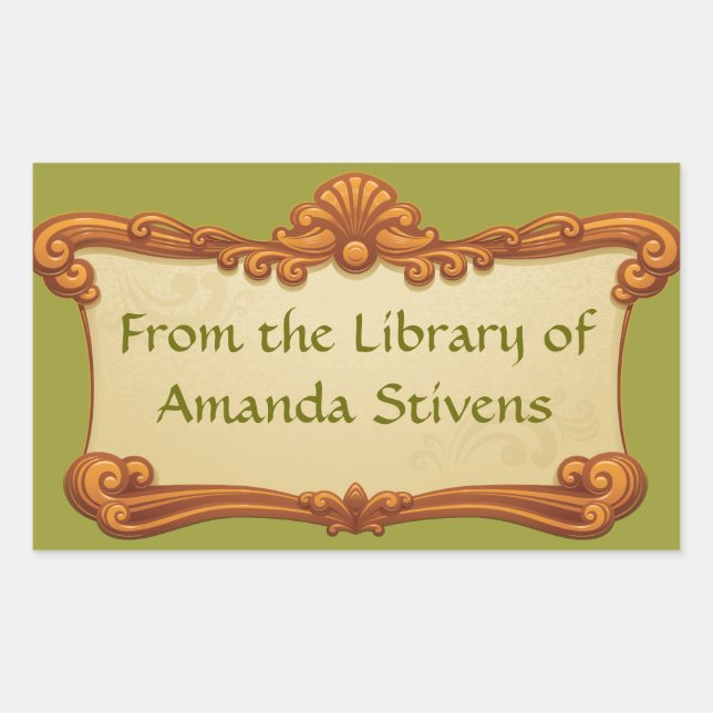 Rectangular Pegatina de la Biblioteca de Rótulos Vintage (Anverso)