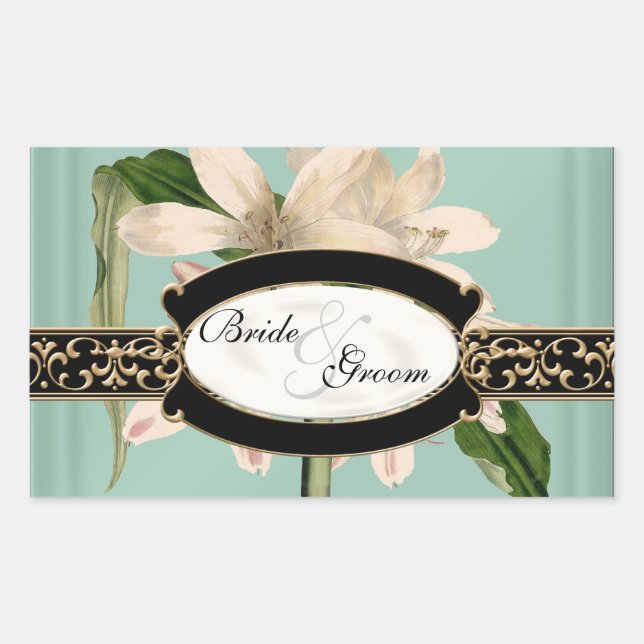 Rectangular Pegatina de la caja de favores formal de Lily Oro  (Anverso)